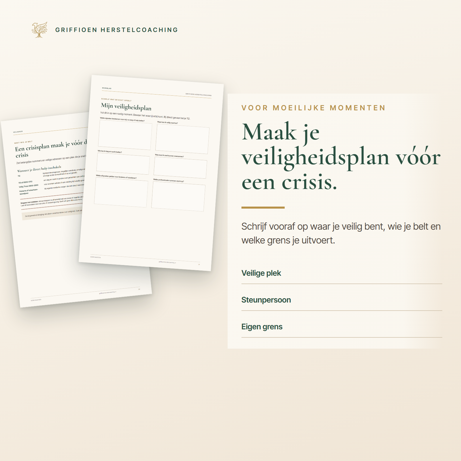 Voorbeeld van het veiligheidsplan in de gids
